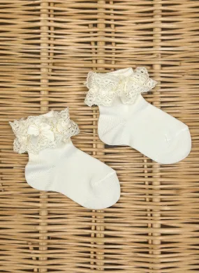 Lace trim socks with bow