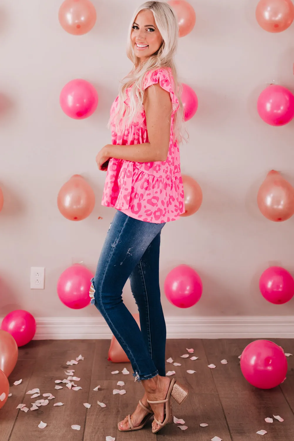 Leopard Print Flutter Sleeve Tiered Tank Top