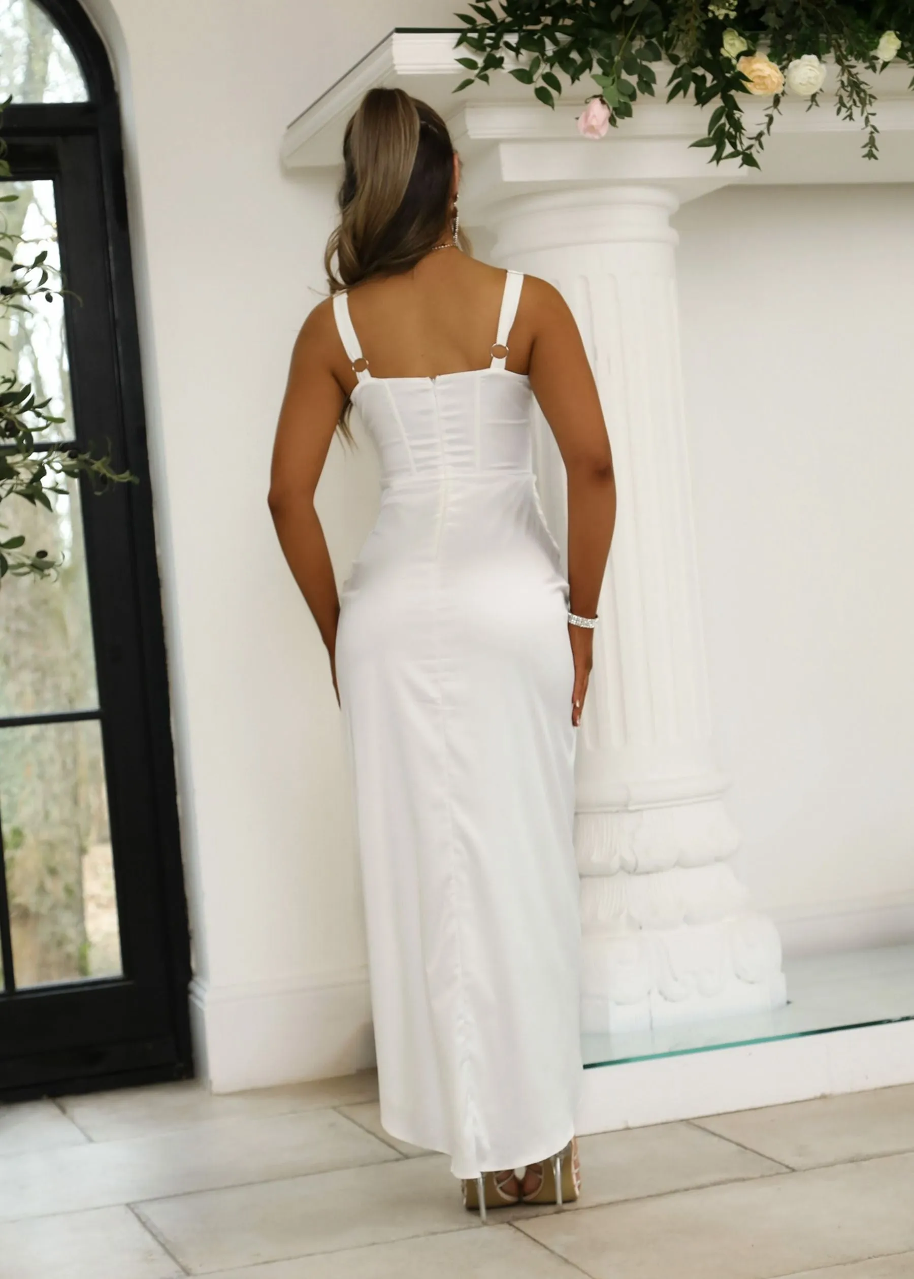 Lisa Corset Satin Gown - White