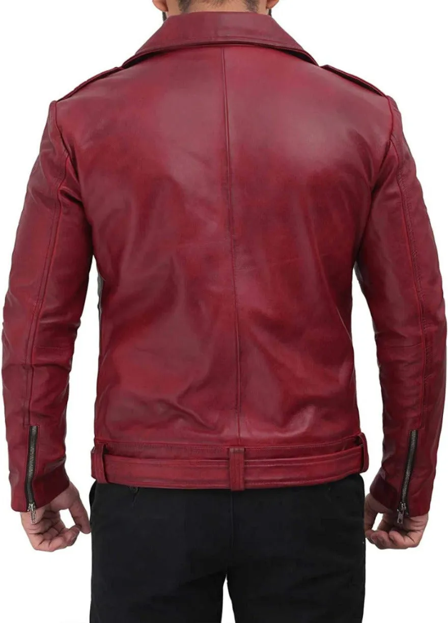 Maroon Leather Moto Jacket Genuine Nappa Sheepskin