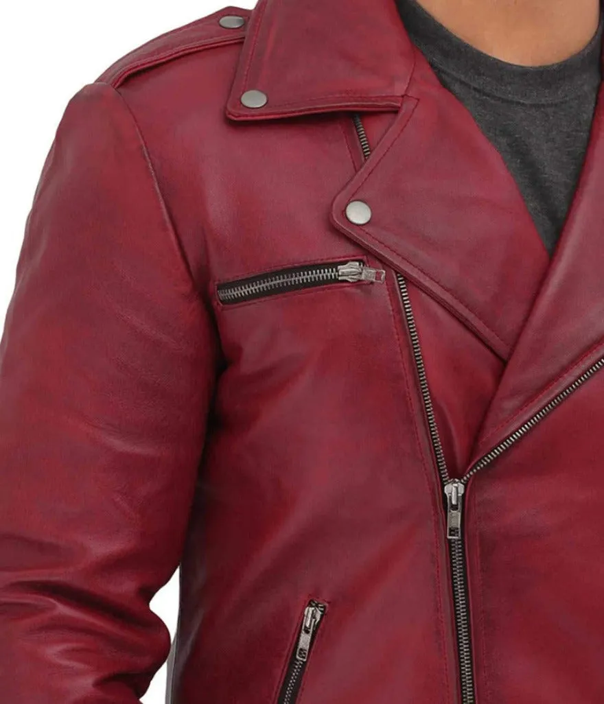 Maroon Leather Moto Jacket Genuine Nappa Sheepskin