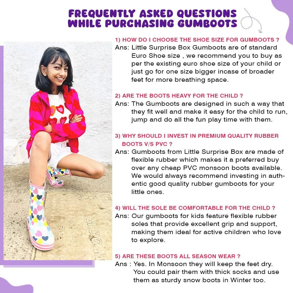 Ms. Flutter Buff Flexible Rubber Rain Gumboots for Toddlers and Kids