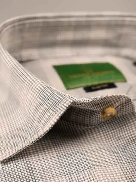 Nabeel & Aqeel Shirt Hidden Button Down Collar R-06 Custom Fit Grey Gingham Check NSHH6C13