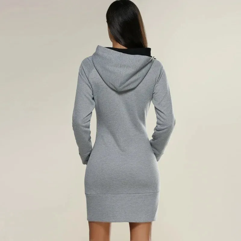 New Women's Hooded Cat Paw Print Long Sleeve Hoodie Casual Skirt Hooded Pullover Pocket Sweater Dress