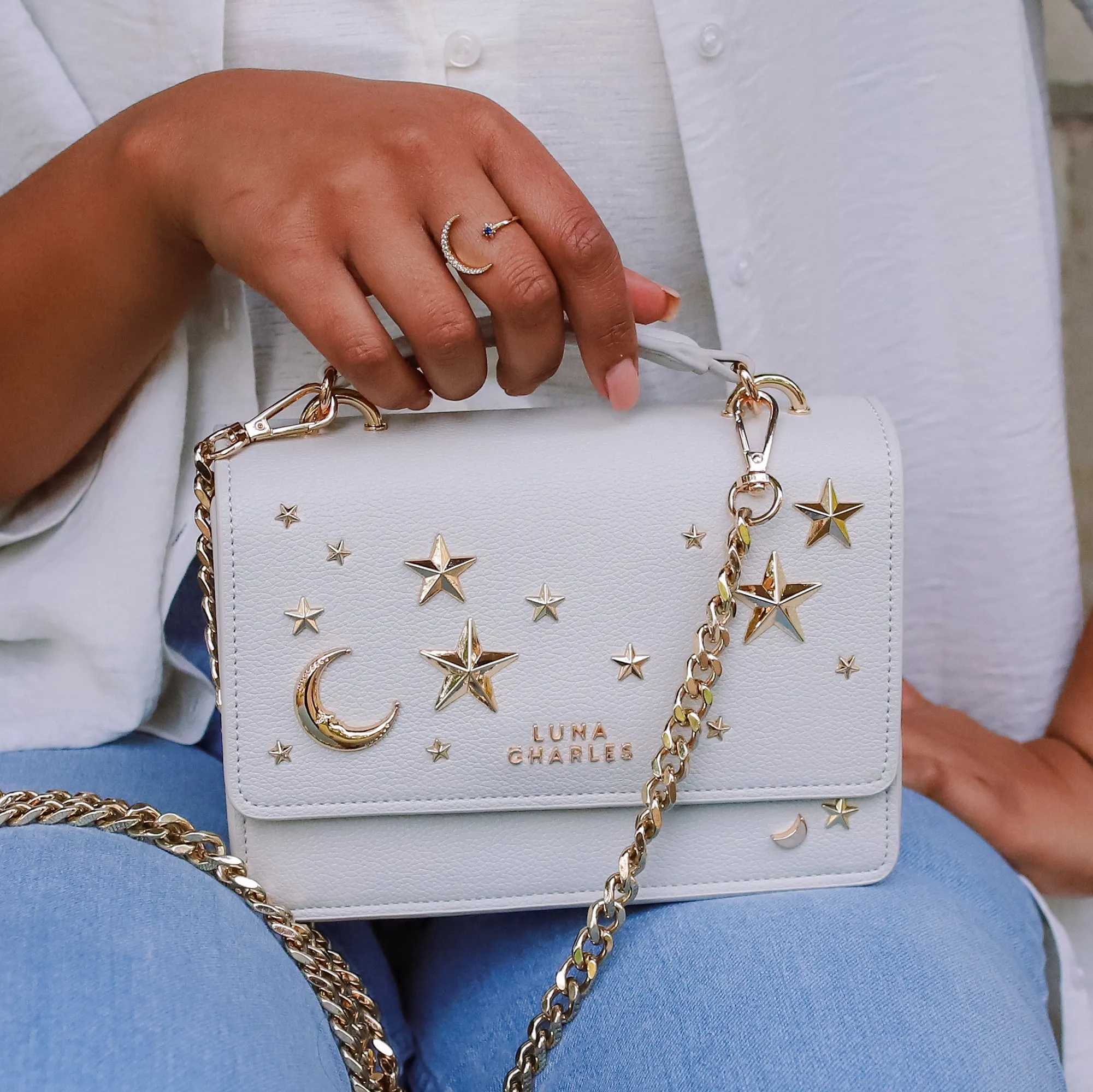 Nova Star Studded Handbag - Grey & Gold