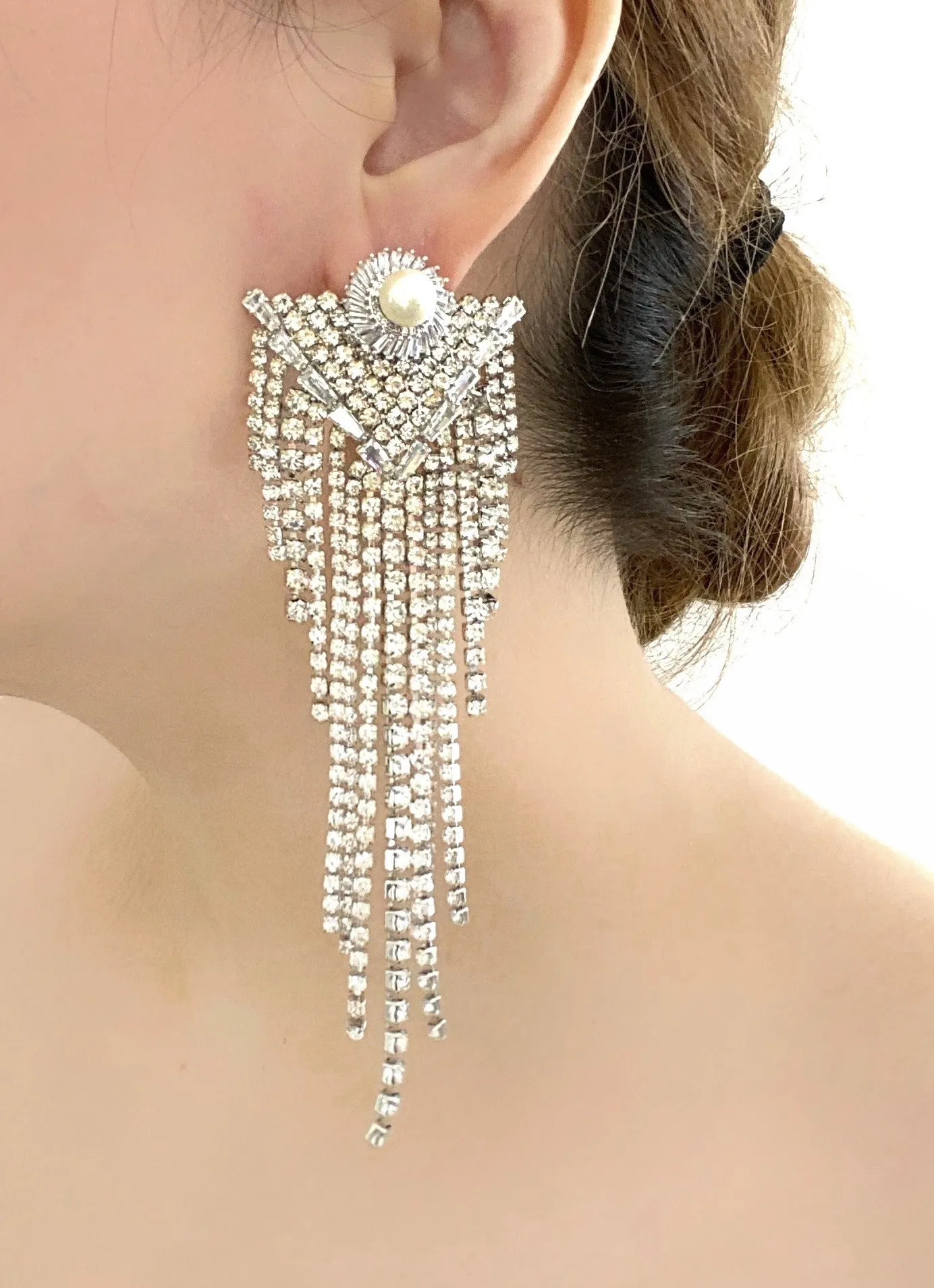 PEARL STUD FRINGE EARRINGS