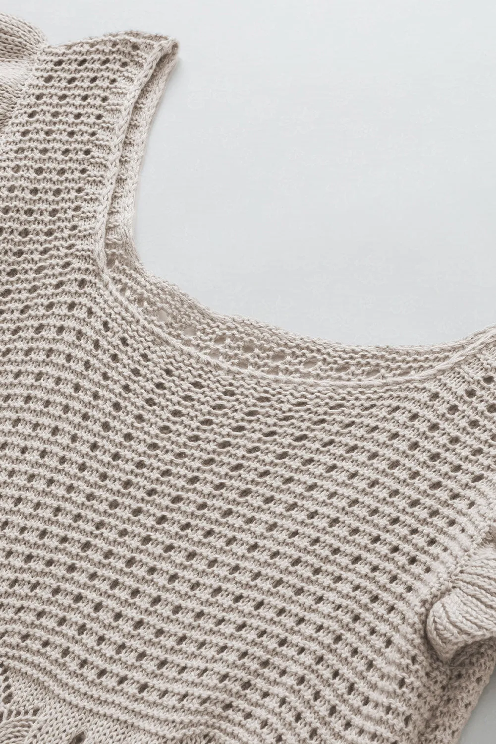 Pointelle Knit Flutter Sleeve Sweater