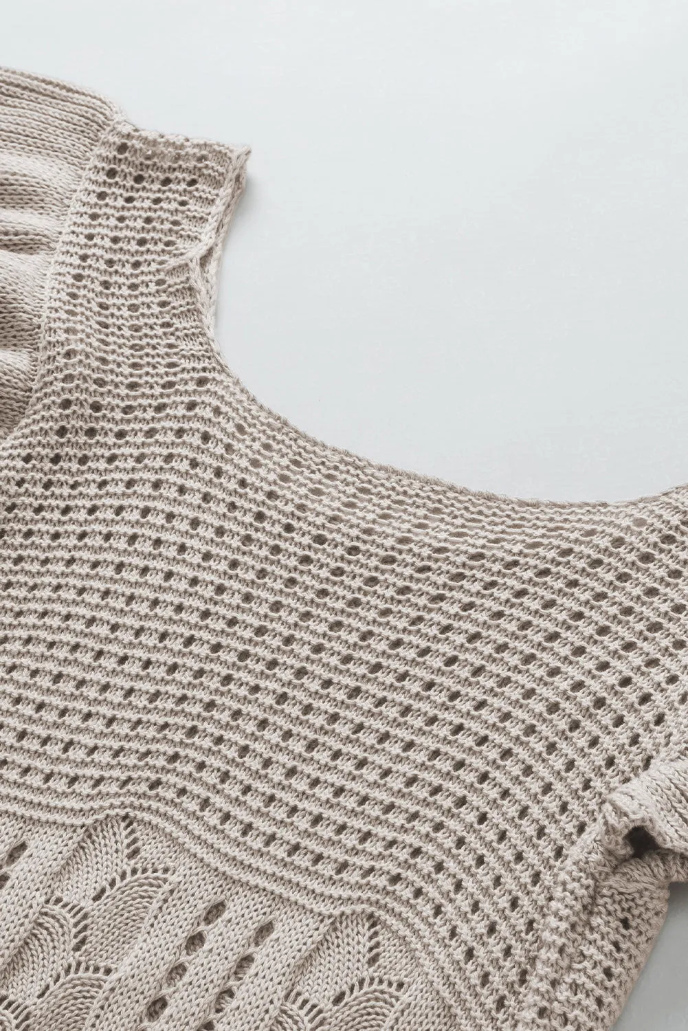 Pointelle Knit Flutter Sleeve Sweater