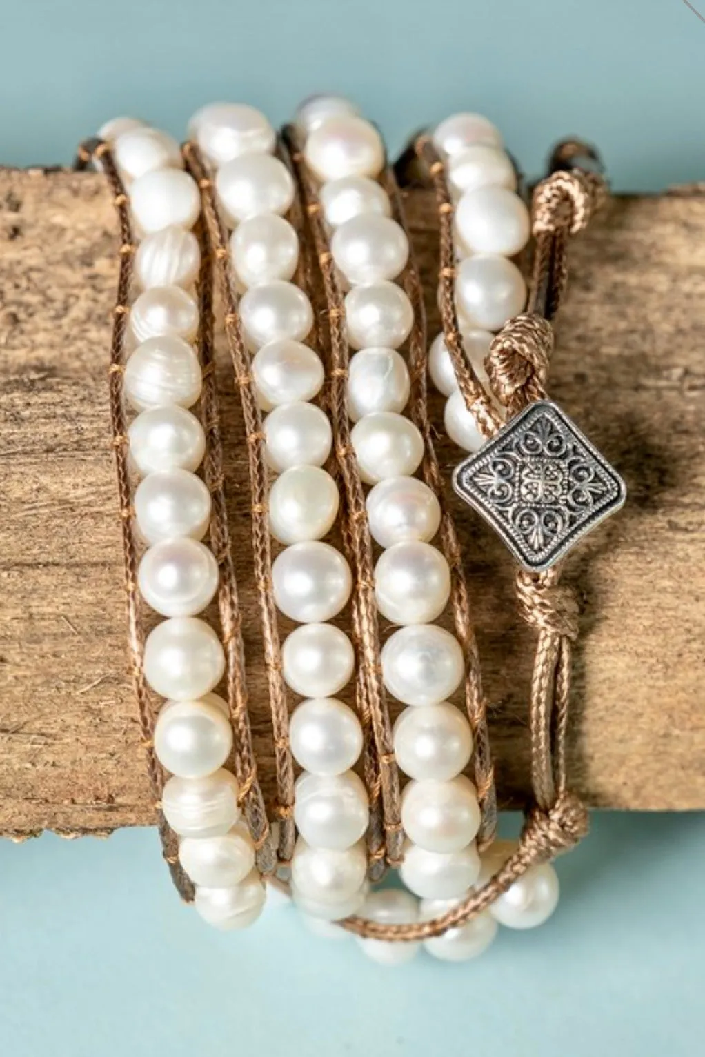 Quinn Pearl & Leather Wrap Bracelet