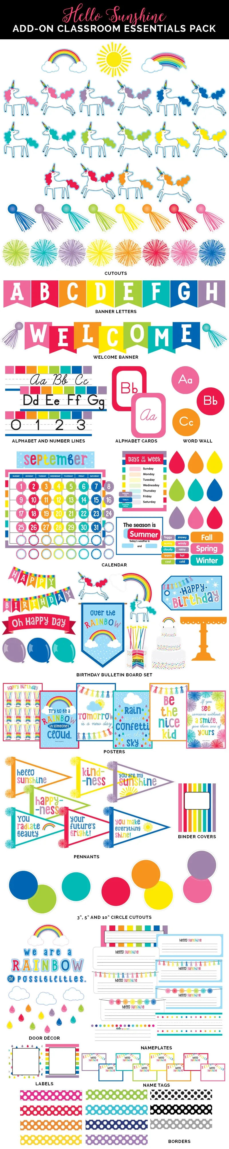 "Hello Sunshine Rainbow" | Full UPRINT Bundle | Printable Classroom Decor | Teacher Classroom Decor | Schoolgirl Style