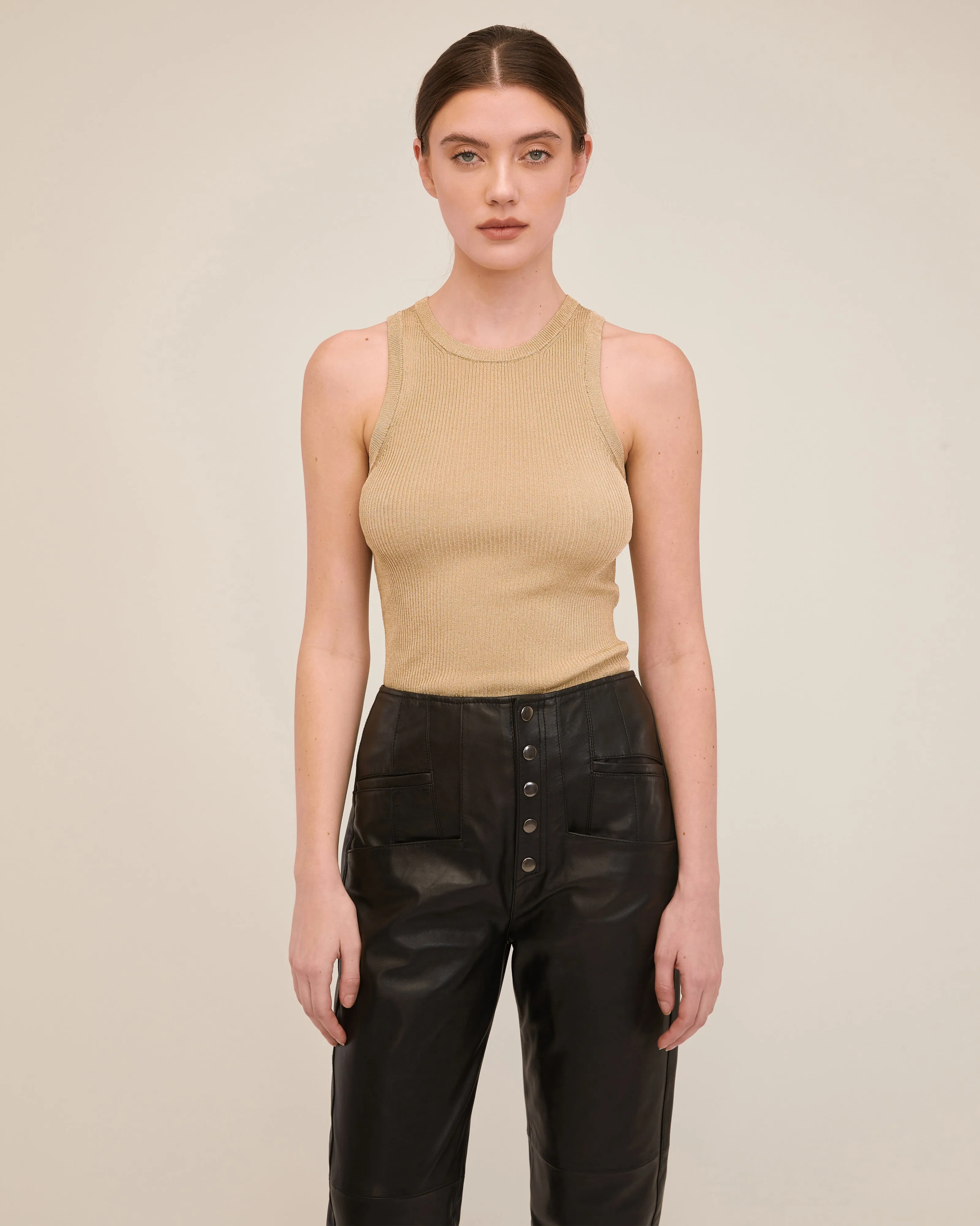 Rae Ribbed Sweater Tank in Midas