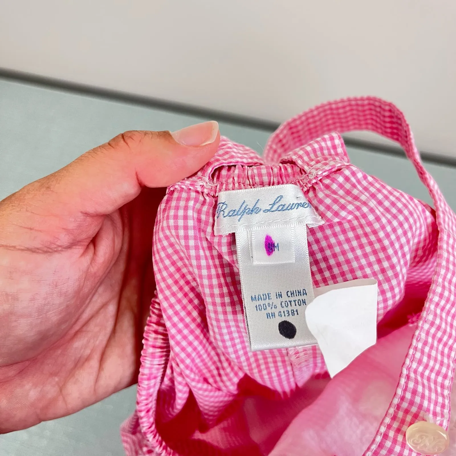 Ralph Lauren Pink Gingham Ruffle Sun Suit Romper 9 Months