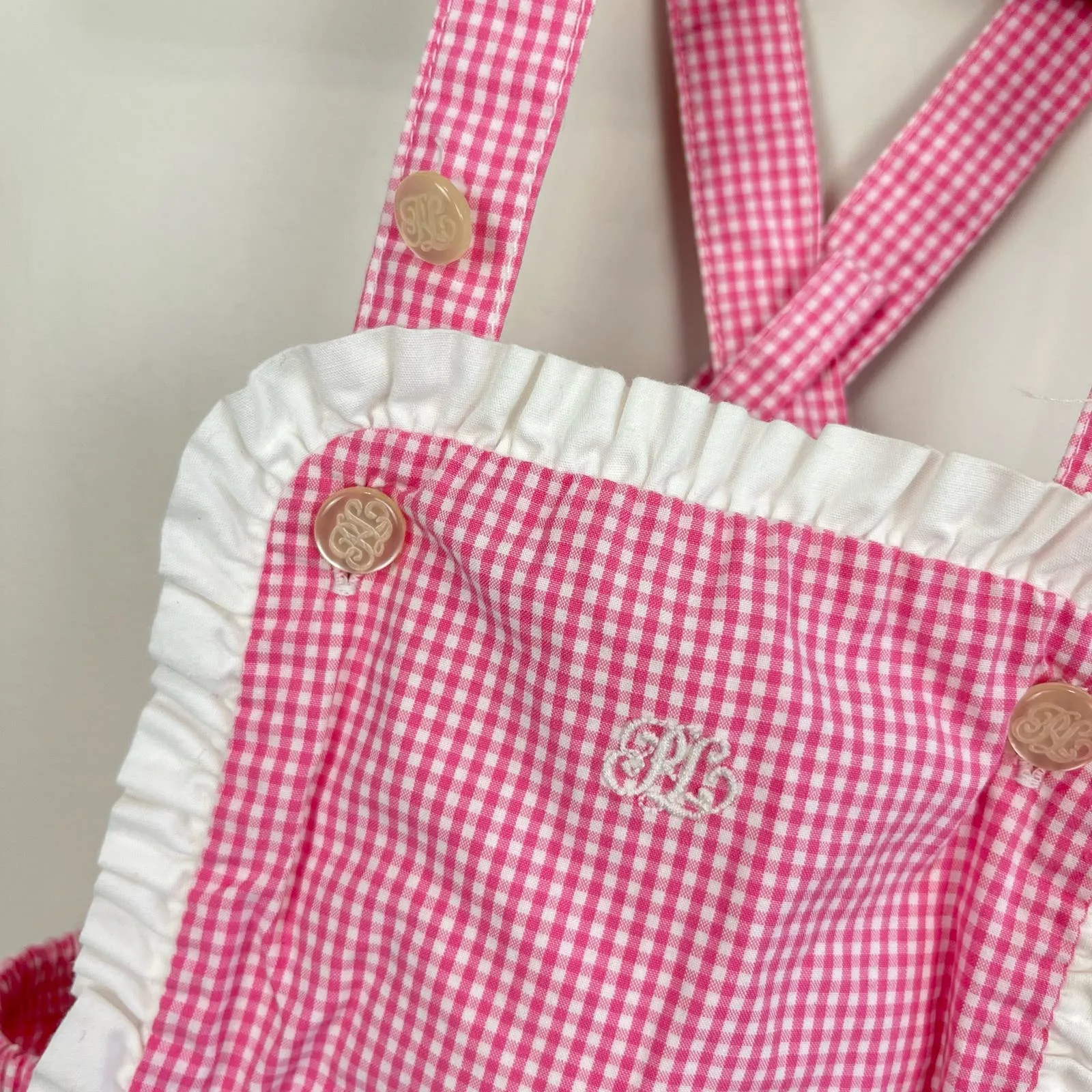 Ralph Lauren Pink Gingham Ruffle Sun Suit Romper 9 Months
