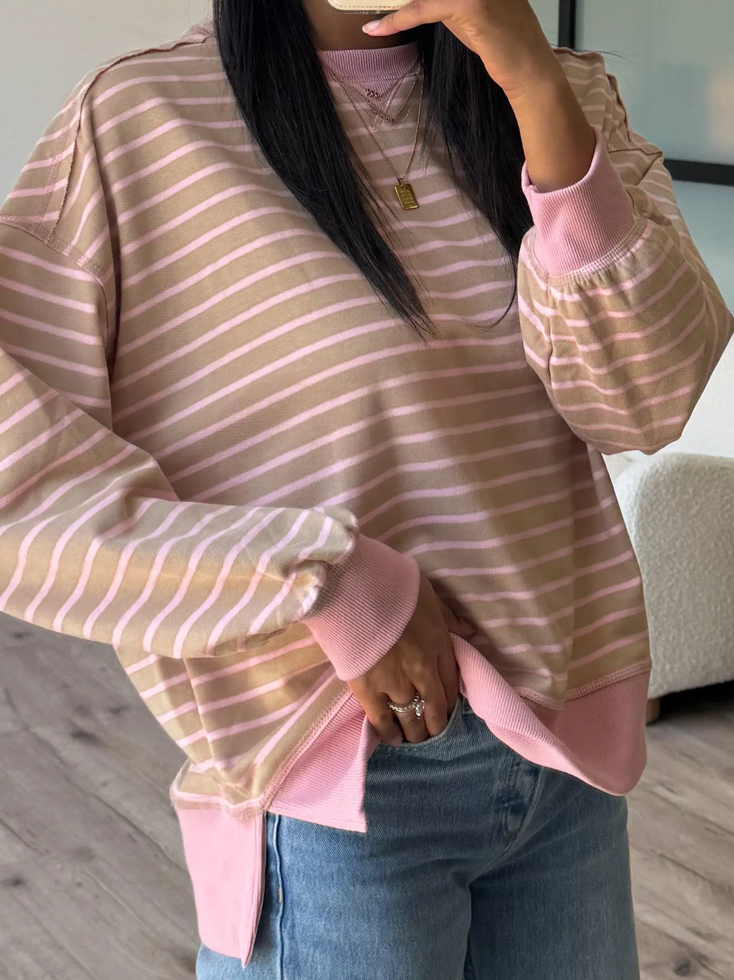 Seeing Stripes Pullover | Latte Rose