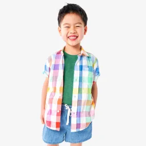 Short sleeve button down in rainbow gingham