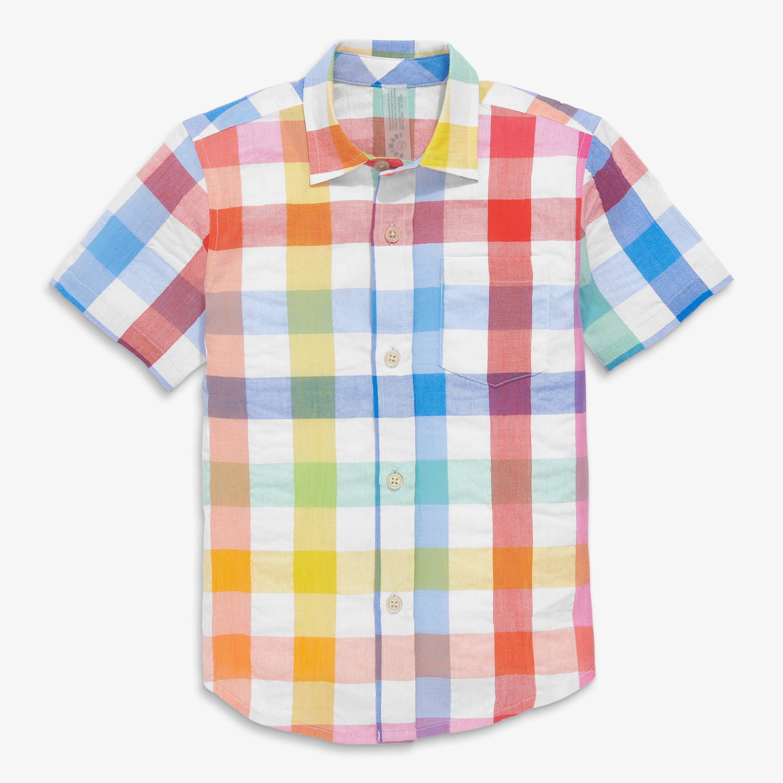 Short sleeve button down in rainbow gingham