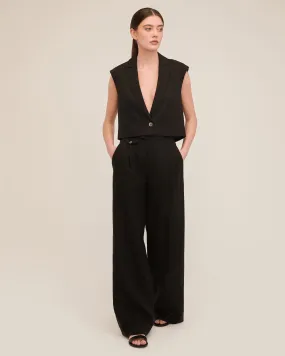 Solea Linen Wide Leg Trouser in Black