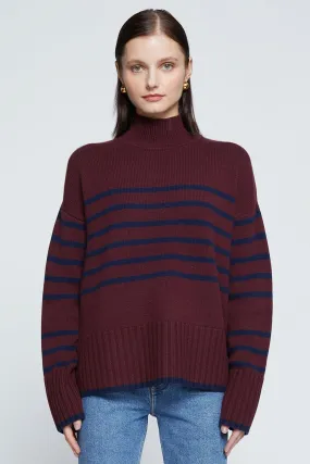 Stateside Striped Mock Neck Sweater in Cherry Liquor