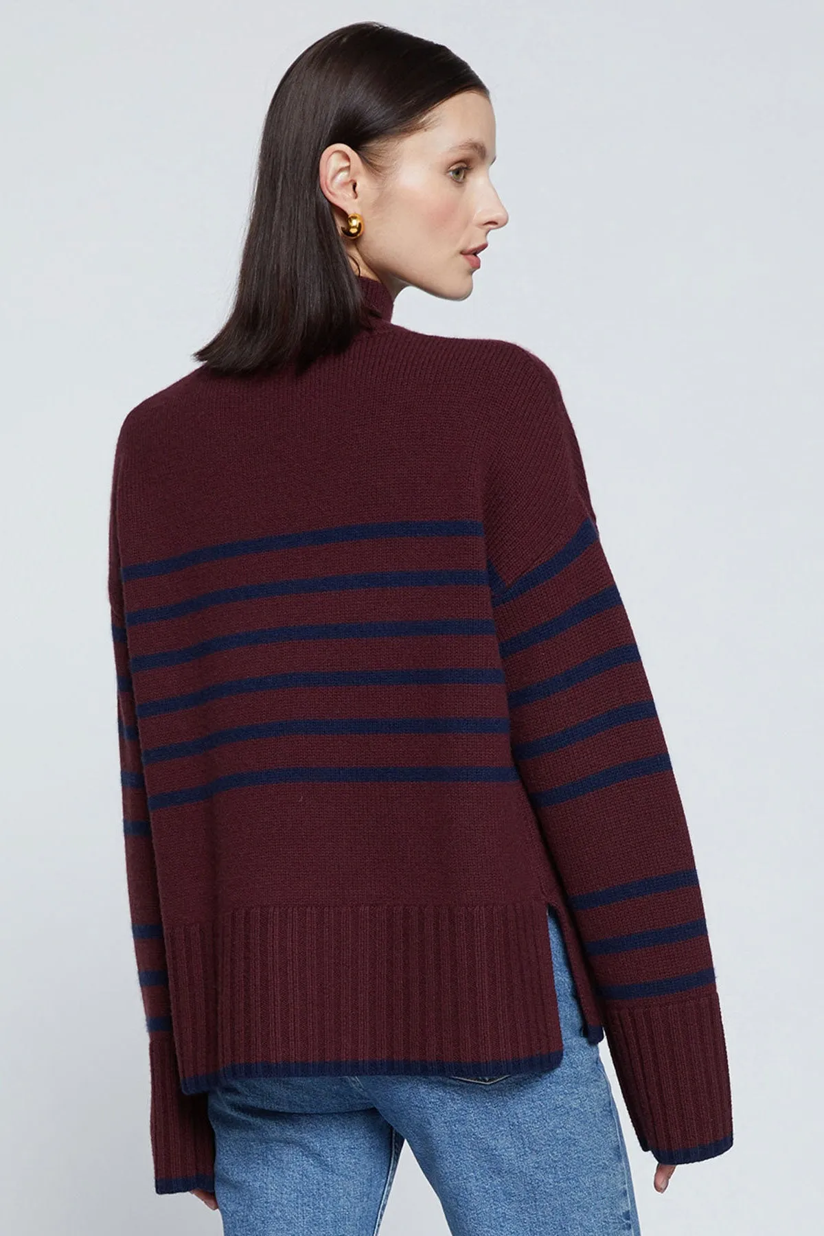 Stateside Striped Mock Neck Sweater in Cherry Liquor