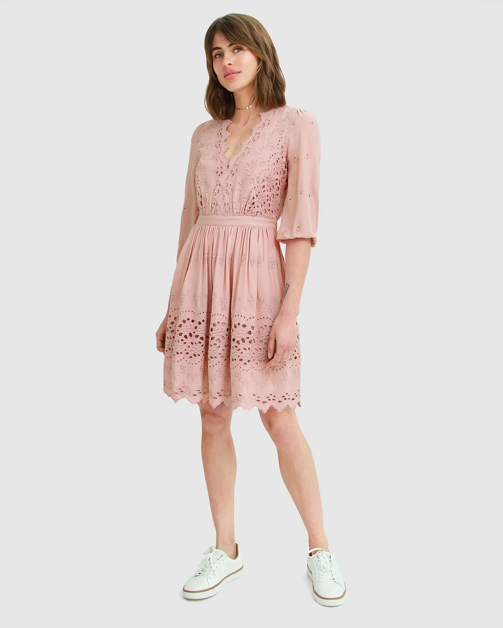 Sweet Talk Eyelet Mini Dress - Dusty Rose
