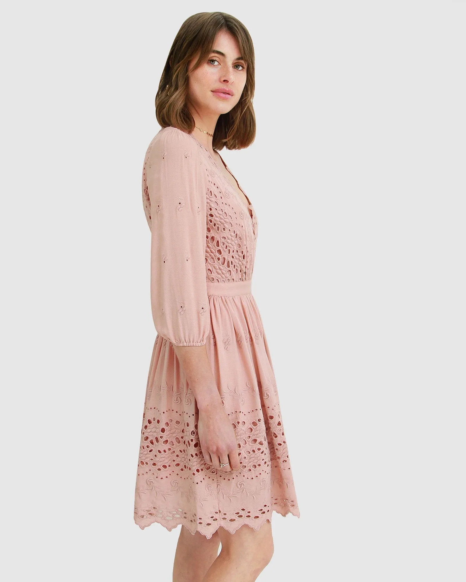 Sweet Talk Eyelet Mini Dress - Dusty Rose
