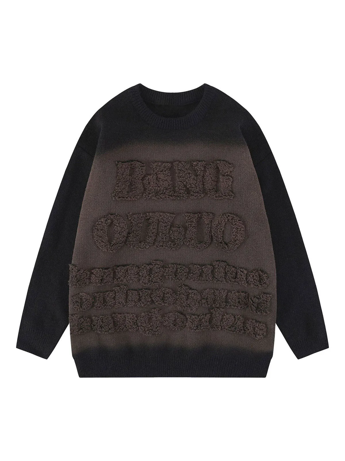 Thesupermade Retro Letters Jacquard Crew Neck Sweater
