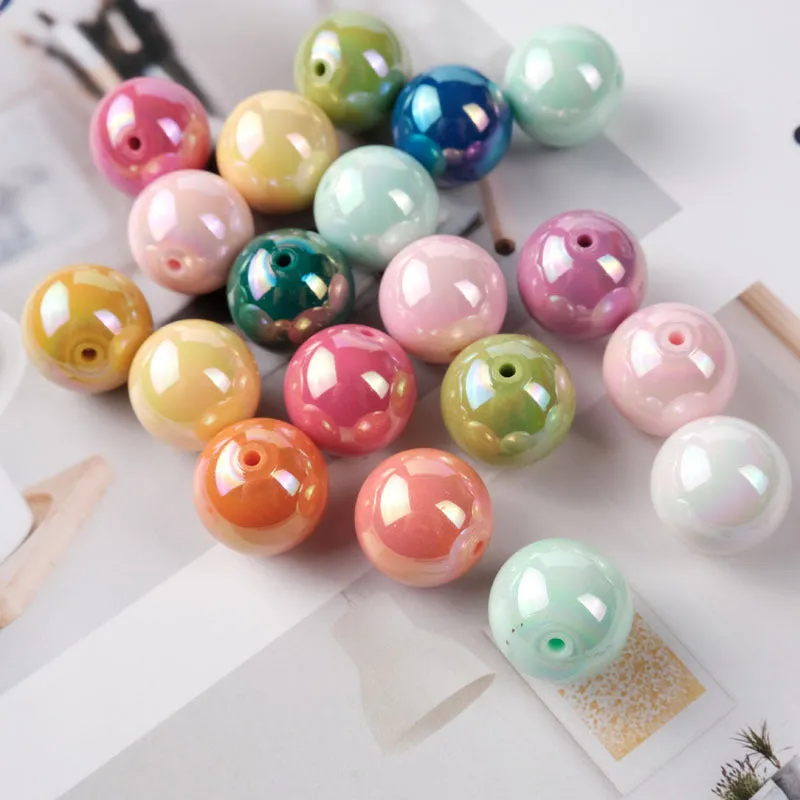 Wholesale 100PCS/PACK Colorful Straight Hole Colorful Plated ab Acrylic Round Beads