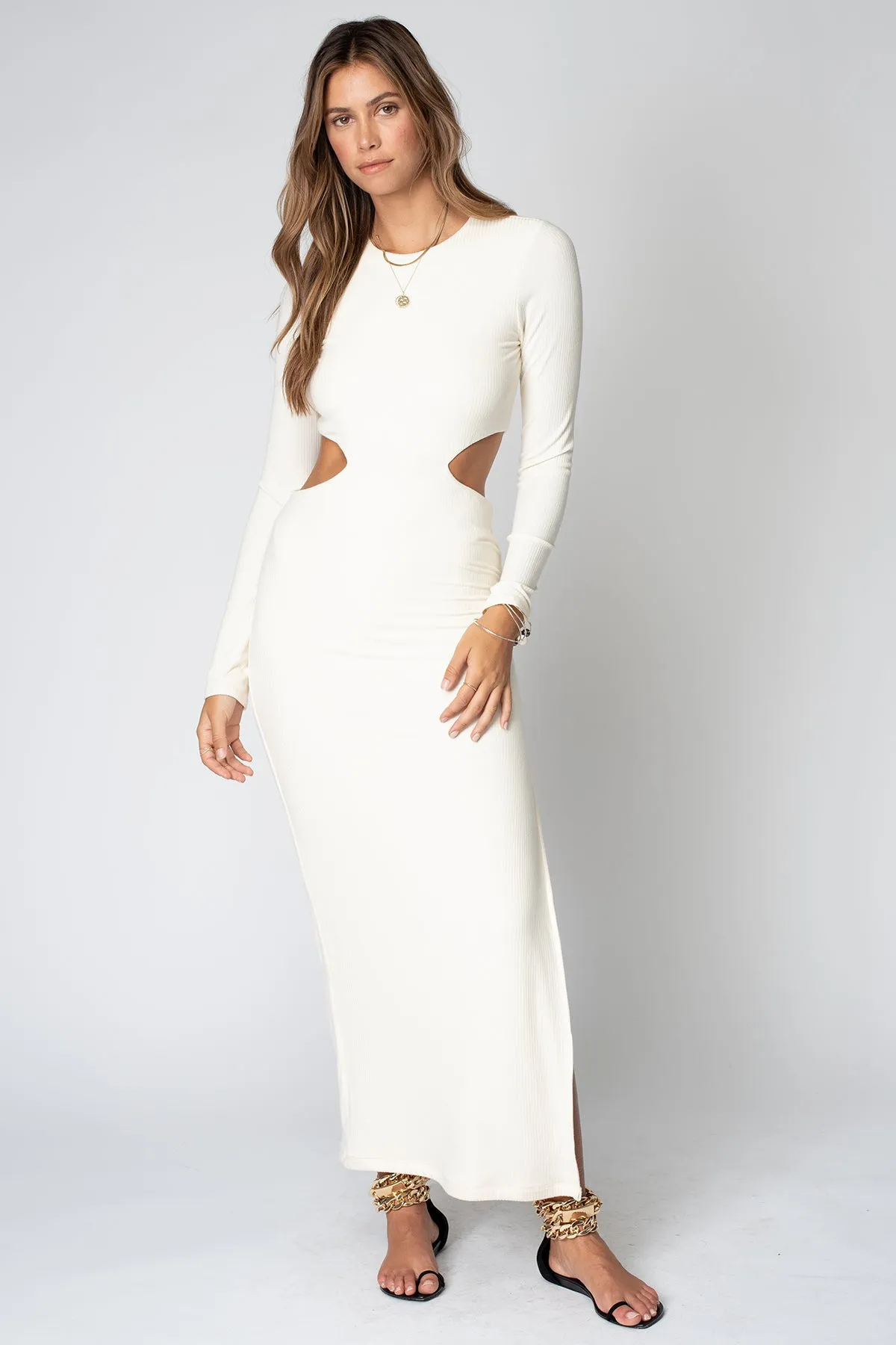 WIDE RIB CUT OUT LONG SLEEVE MAXI