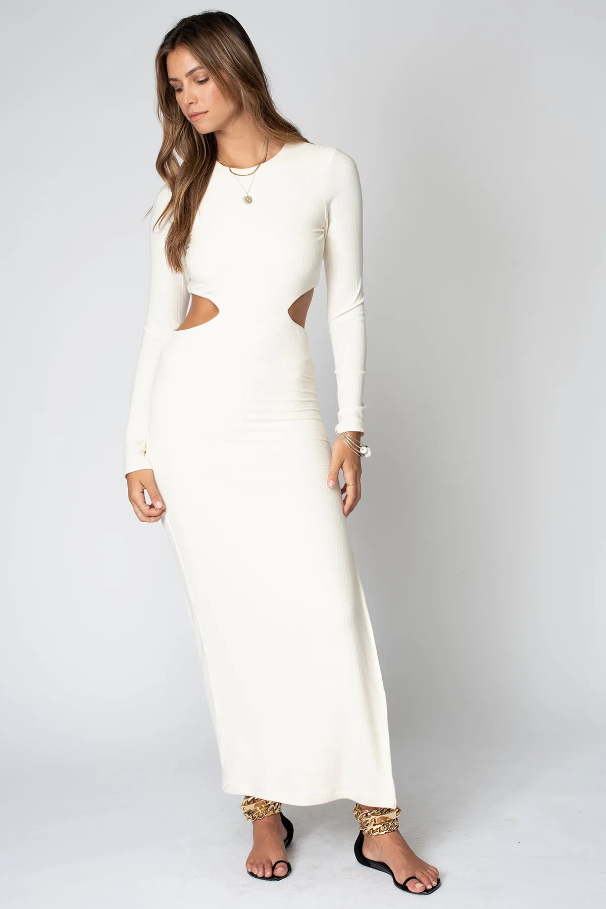 WIDE RIB CUT OUT LONG SLEEVE MAXI